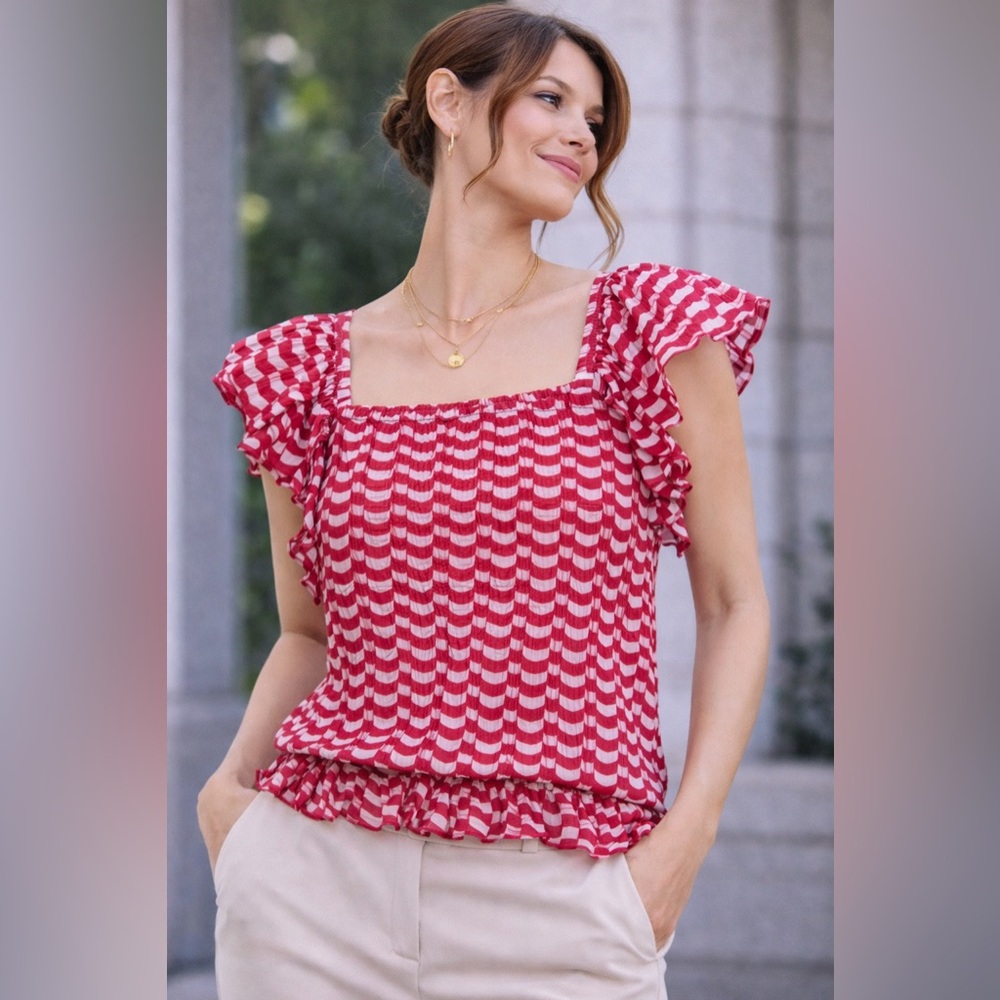 Charming Red and White Kids Ruffle Blouse - Picture 7 of 10